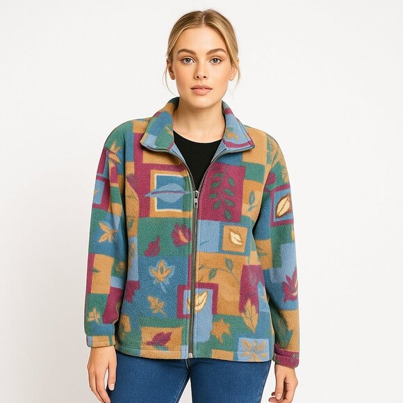 Teddi XL Vintage Floral Patchwork Zip Fleece Jacket Cozy Y2K Country Prairie - Picture 1 of 6